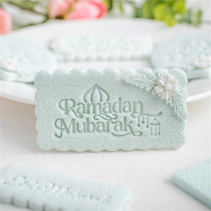 Food Grade Acrylic Eid Mubarak Fondant Cookie Stamp Heat Resistant Baking Mold for Dessert Practical Home Baking Tool
