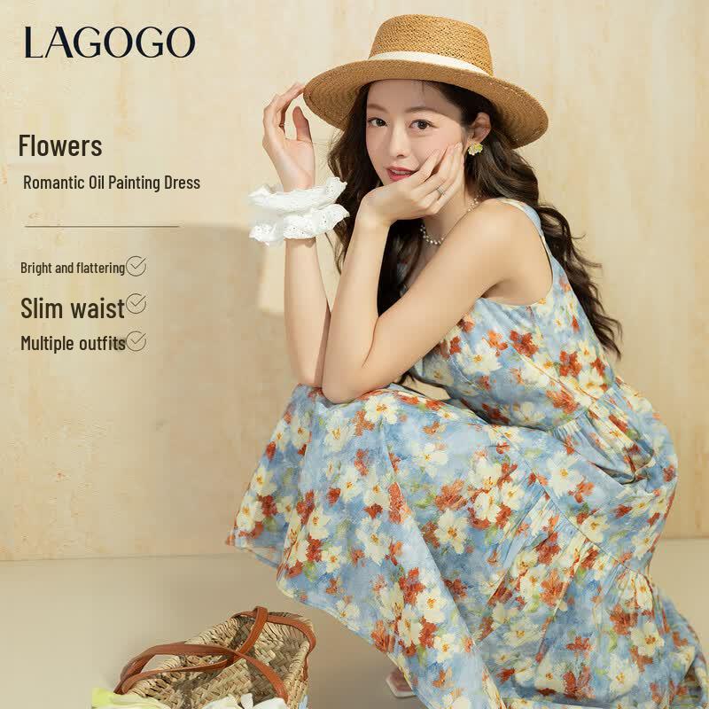LAGOGO Romantic Floral A-Line Maxi Dress M