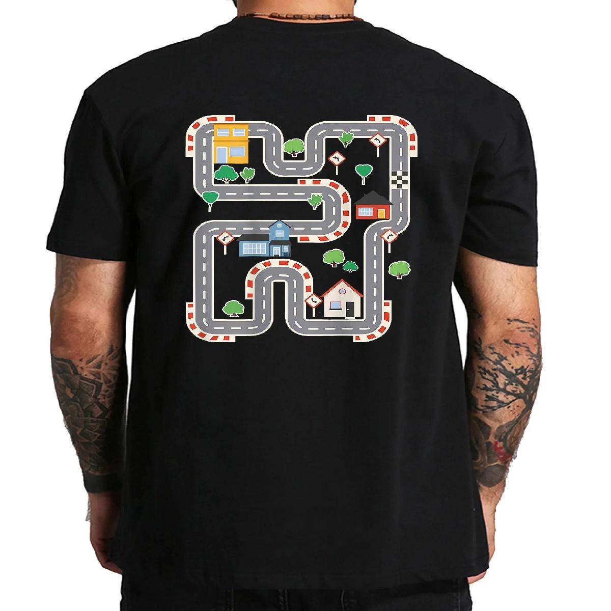 

Футболка с изображением машинок и поездов на спине папы, ретро-игры, подарок отцу, футболки с рисунком, размер ЕС, 100% хлопок, унисекс, мягкая футболка S