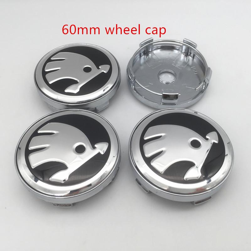 LOLL4 4pcs For Skoda black/green 56mm 60mm 65mm 68mm Car emblem Wheel hub Center Cap Badge covers sticker Decals Styling accessories