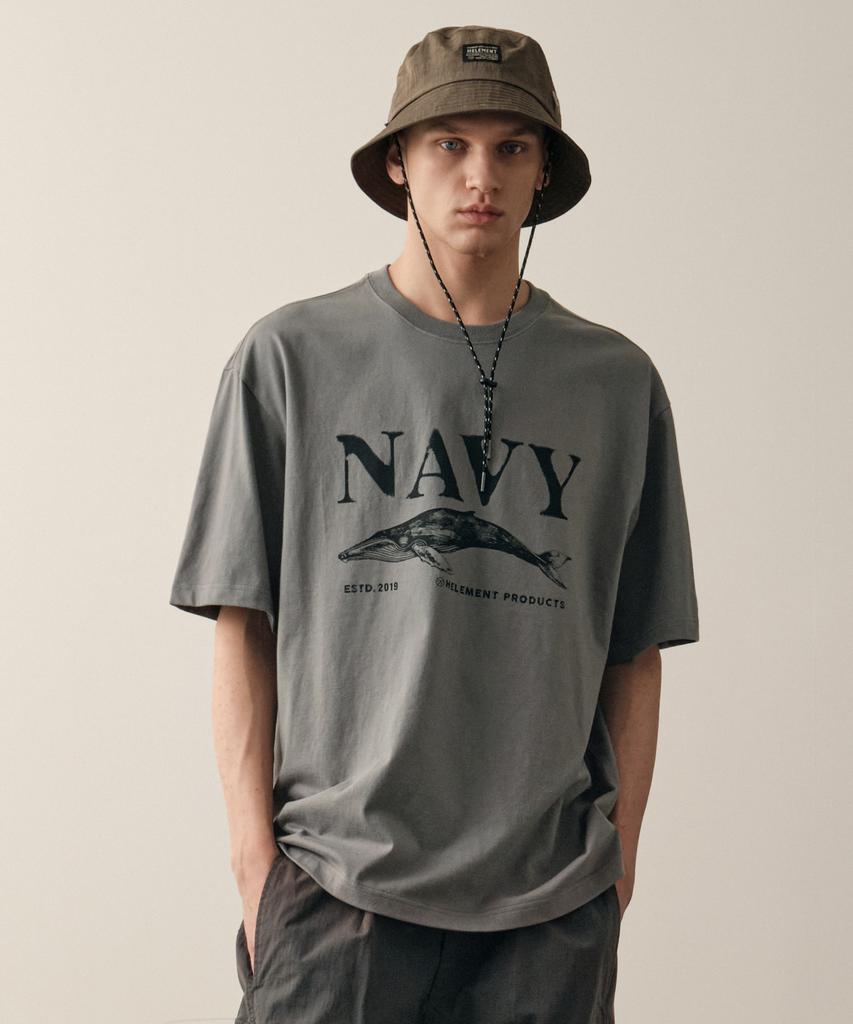 HELEMENT Navy Whale Graphic Short Sleeve T-Shirt (Khaki)
