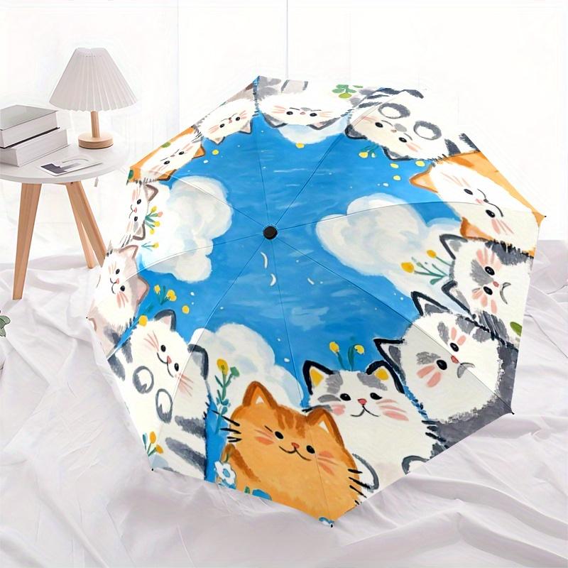 1pc Sunny Days and Cats Automatic Opening and Closing Umbrella - Small Umbrella Suitable for Various Occasions, Portable 3-Fold Small Umbrel