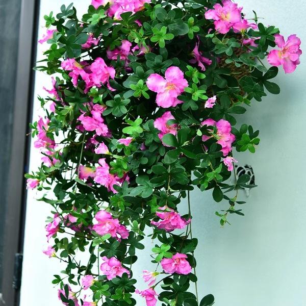 Artificial Azalea Flower Wall Hanging with Rattan and Greenery