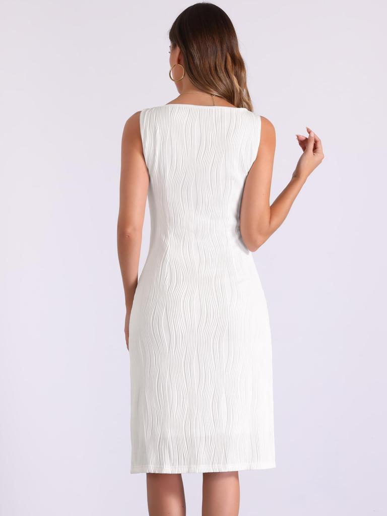 Allegra K Women's Sleeveless Sheath Dress with Boat Neck, Elegant Office Dress, White, Size M