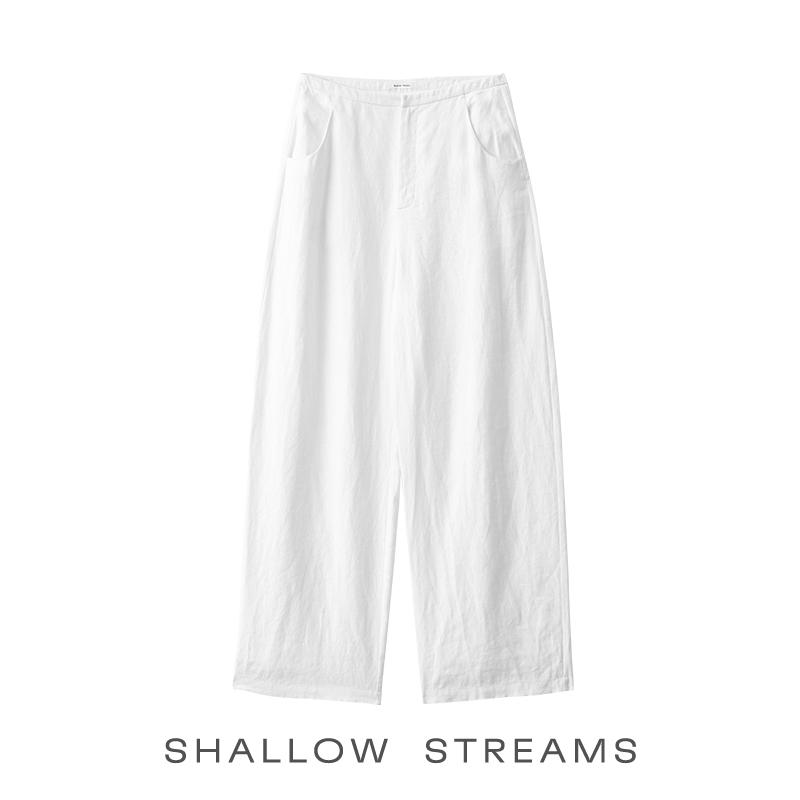 

White Linen Wide-Leg Lazy Casual Trousers X-Large грязно-белый