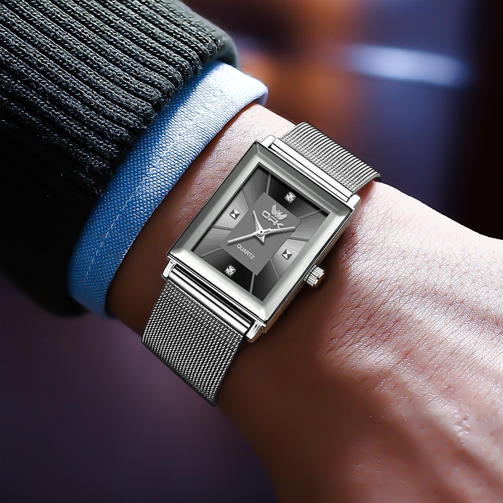 OPK Brand Watch Square Men's Stainless Steel/Mesh Belt Watch Business Quartz Waterproof Men's Watch