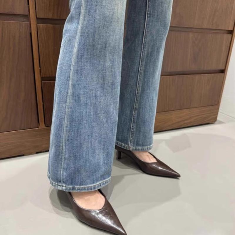 Fashion Small Foot Leather High Heels Women's Stiletto Spring and Autumn New Style Not Tired Tiptoe Work Professional Single Shoes