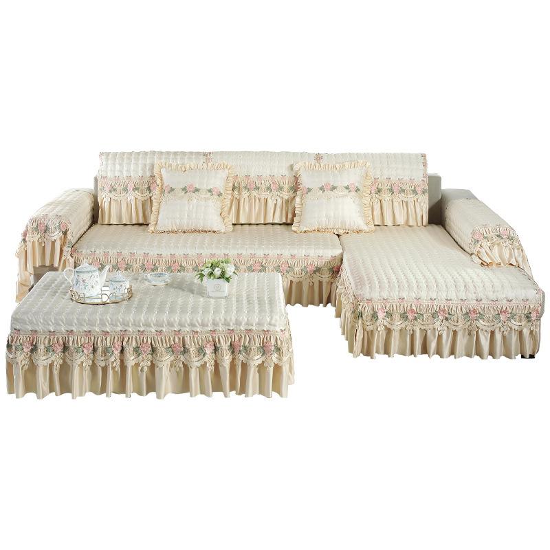 Sofa Cover Cover Fabric Anti-slip Cushion Princess Wind Sofa Cushion All-inclusive for All Seasons.