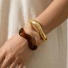3Pcs/ Set Resin Wide Open Bangle Gold Exaggerated Bracelets Temperament Wavy Cuff Bangles  Women