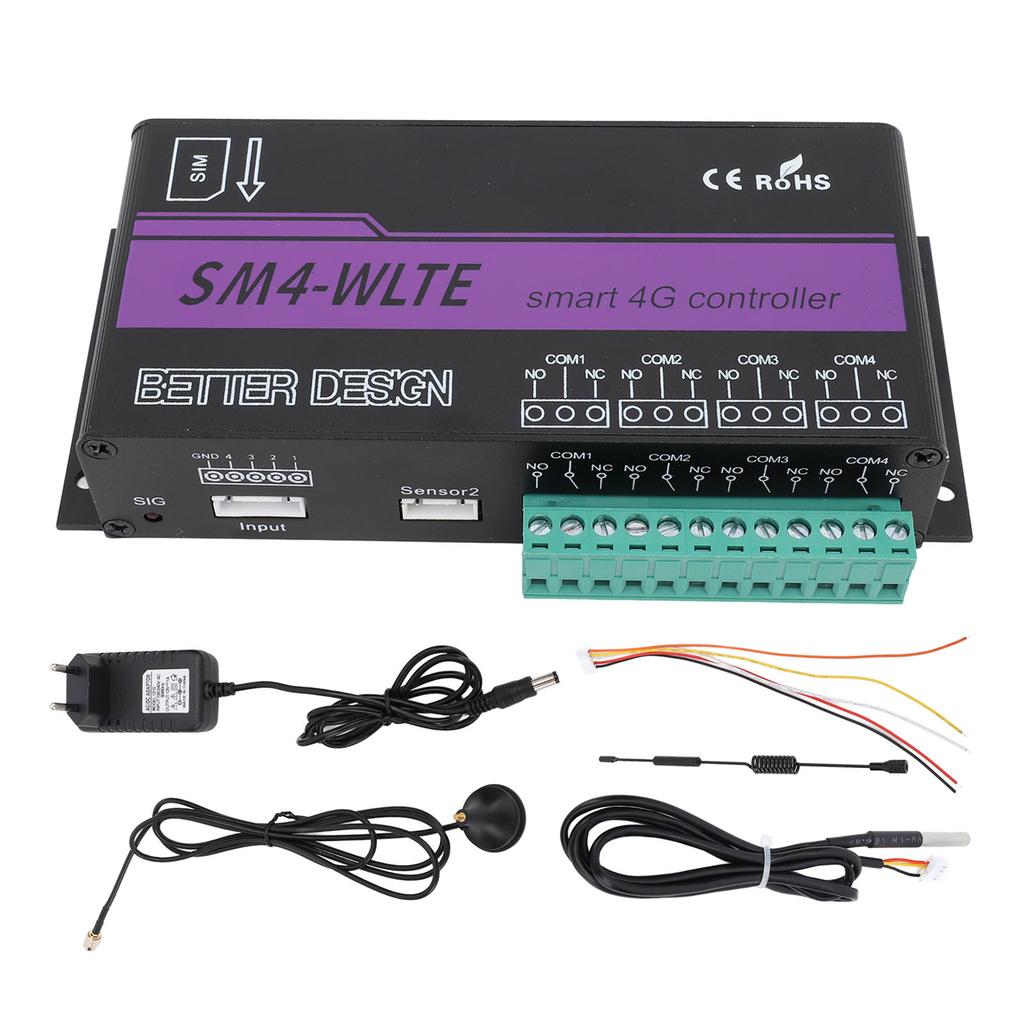 Controler de alarmă SMS 4G cu 4 canale, controler de acces pentru telefon mobil 4G, aplicație web, termocuplu PT100