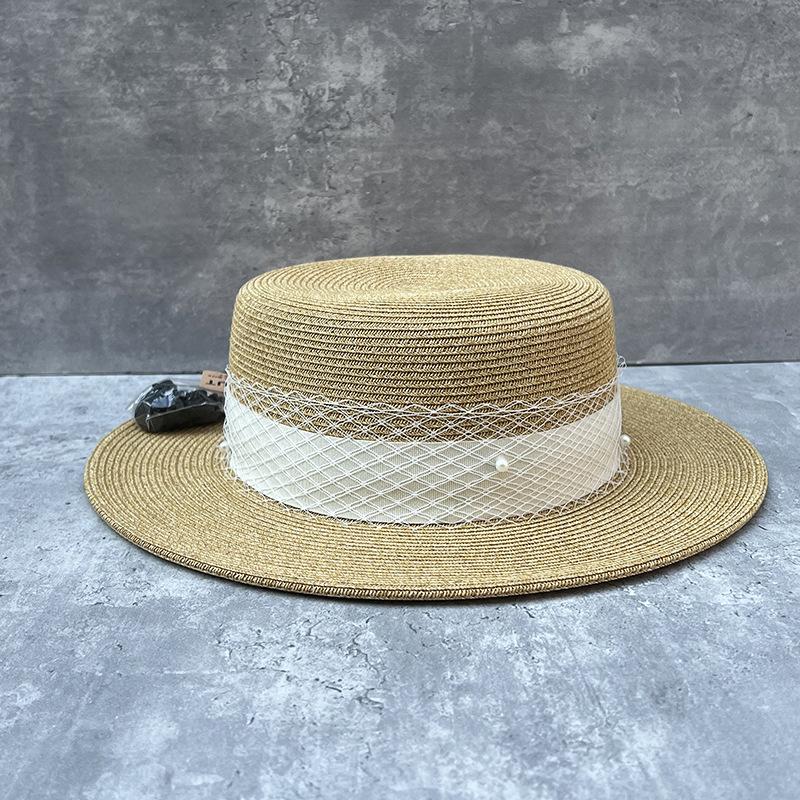 

Ins Style Internet Celebrity Straw Sun Protection Visor Travel Vacation Seaside Flat Top Straw Hat Women S Versatile Fashion Top Hat Summer m (56-59cm) adjustable small
