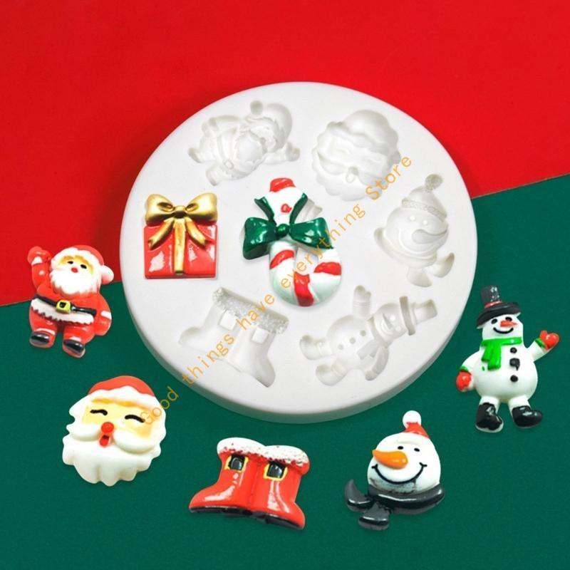 55KF Santa Snowmans Silicone Mold Fondant Mold DIY Christmas Ornaments Mold