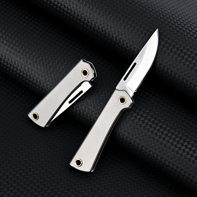 Titanium Alloy Outdoor Portable Mini Folding Fruit Knife D2 Steel Sharp Blade Survial Keychain Pocket Knife For Camping EDC