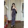 Tea Break French Gentle Floral Spaghetti Strap Dress for Women, New Summer Waist-Cinching Slimming Elegant Long Dress