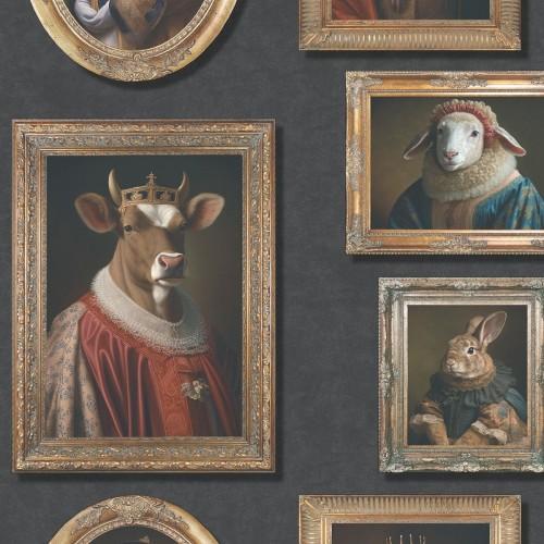 Carta da parati Muriva Regal Animali della fattoria nero
