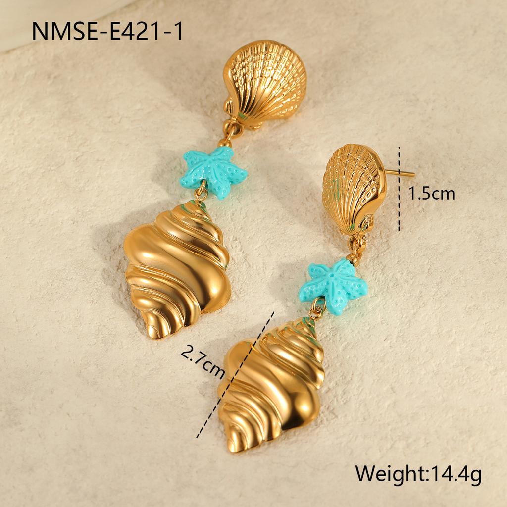 GEMCHIC Women's Summer Ocean Style Drop Earrings Gold Plated Conch Shell & Starfish Dangle Earrings Beach Vacation Jewelry