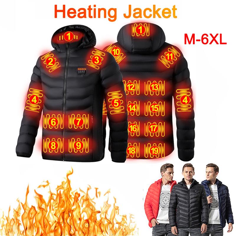 

M-6XL электрическая USB-куртка с подогревом мужская зимняя теплая куртка с термостатом и капюшоном с подогревом