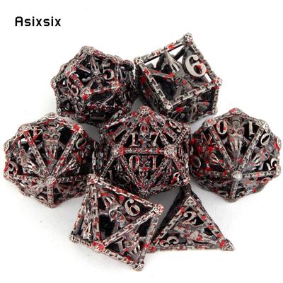 7 ks Strieborné Červené Ruky Lebka Hlava Kovové Kocky Duté Kovové Mnohostenné Kocky Sada Vhodná pre Hranie Rolí RPG Stolová Hra Kartová Hra