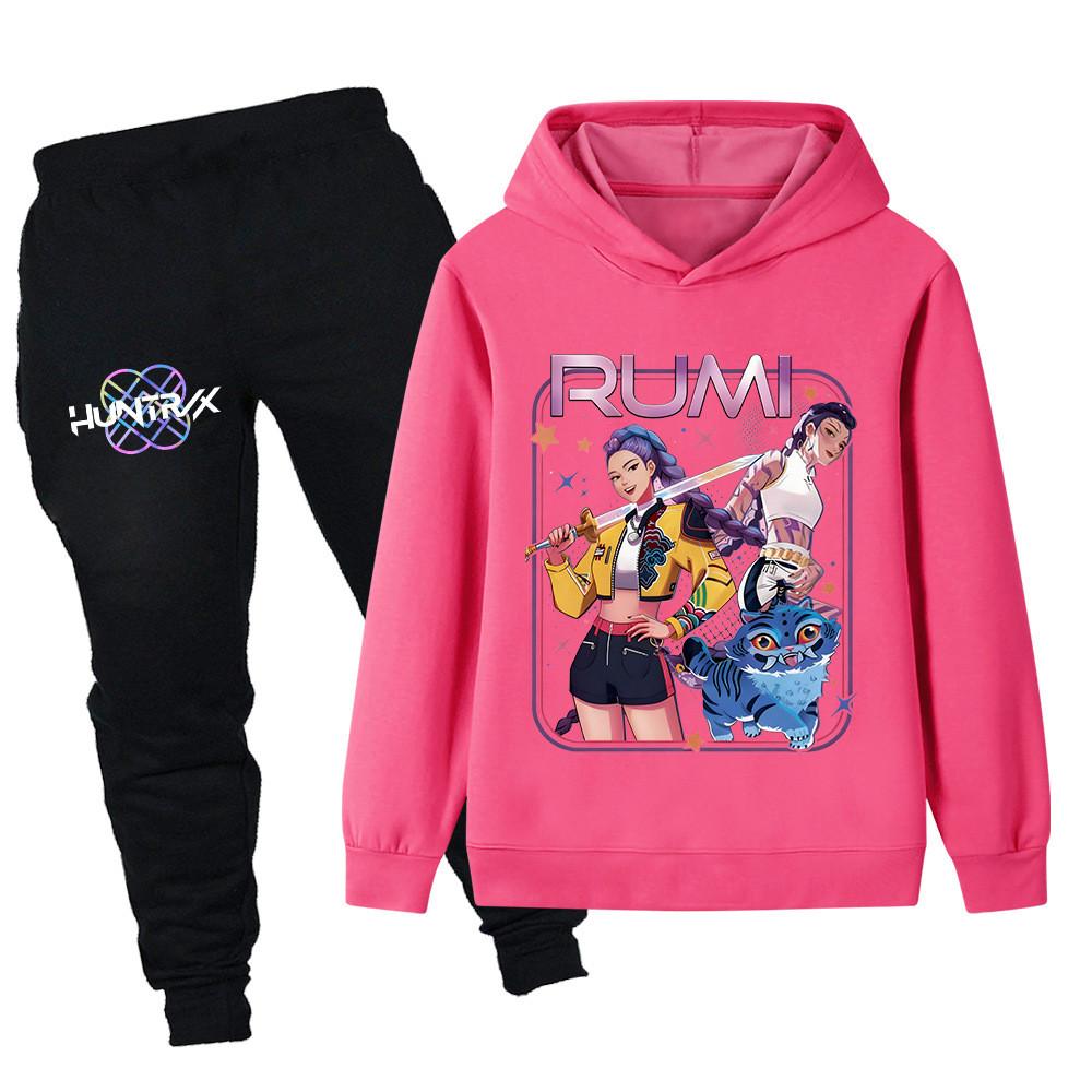 PB1249 Kinder Jungen Mädchen Kpop Mira Zoey Rumi Druck Langarm Kapuzenpullover Hose Hosen Kleidersets