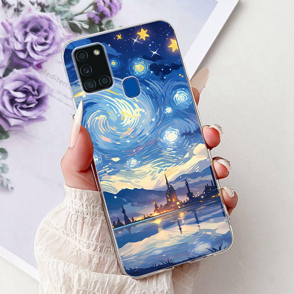 For Samsung A21s Case Cover Clear Fashion Luxury Cute Painted Back Cover For Samsung Galaxy A21s Phone Case A217F A217M A217N