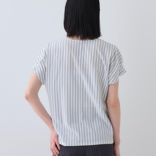 INDIVI Washable Striped Tucked Sleeve Blouse Beige Size 38 Spring Women's (12712402), (352cm), (M), Shirt/Blouse