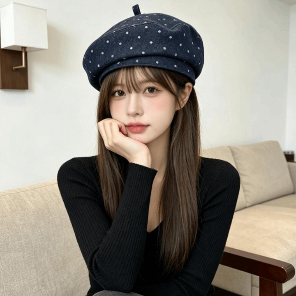 Polka Dot Beret Hat Vintage Style Painter Cap Fashion Cloud Hat  Daily