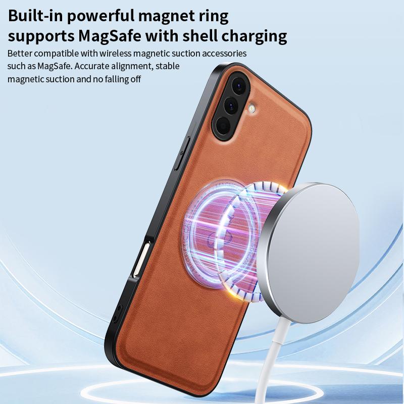 PU Leather Wireless Charging Magnetic Case for Samsung Galaxy A56 A36 A26 A16 5G A55 A35 Protective Cover Hard Back Shell Coque