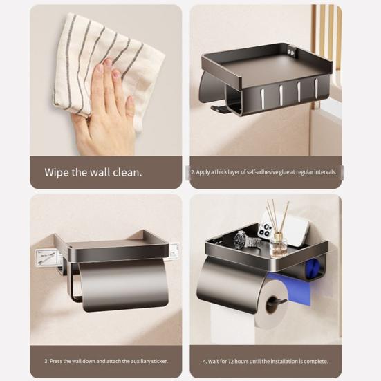Wall Mounted Toilet Paper Holder Toilet Roll Holder with Garbage Bag Compartment Open Shelf Splash-Proof Multifunctional Toilet Paper Dispenser for