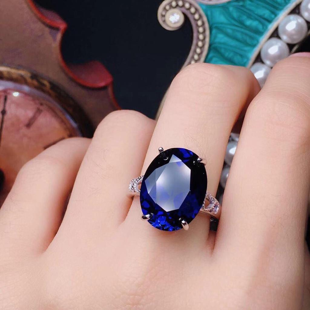 Trendiger Offener Ring mit simuliertem Spinell-Saphir-Edelstein für Damen, Beliebter Live-Streaming-Schmuck