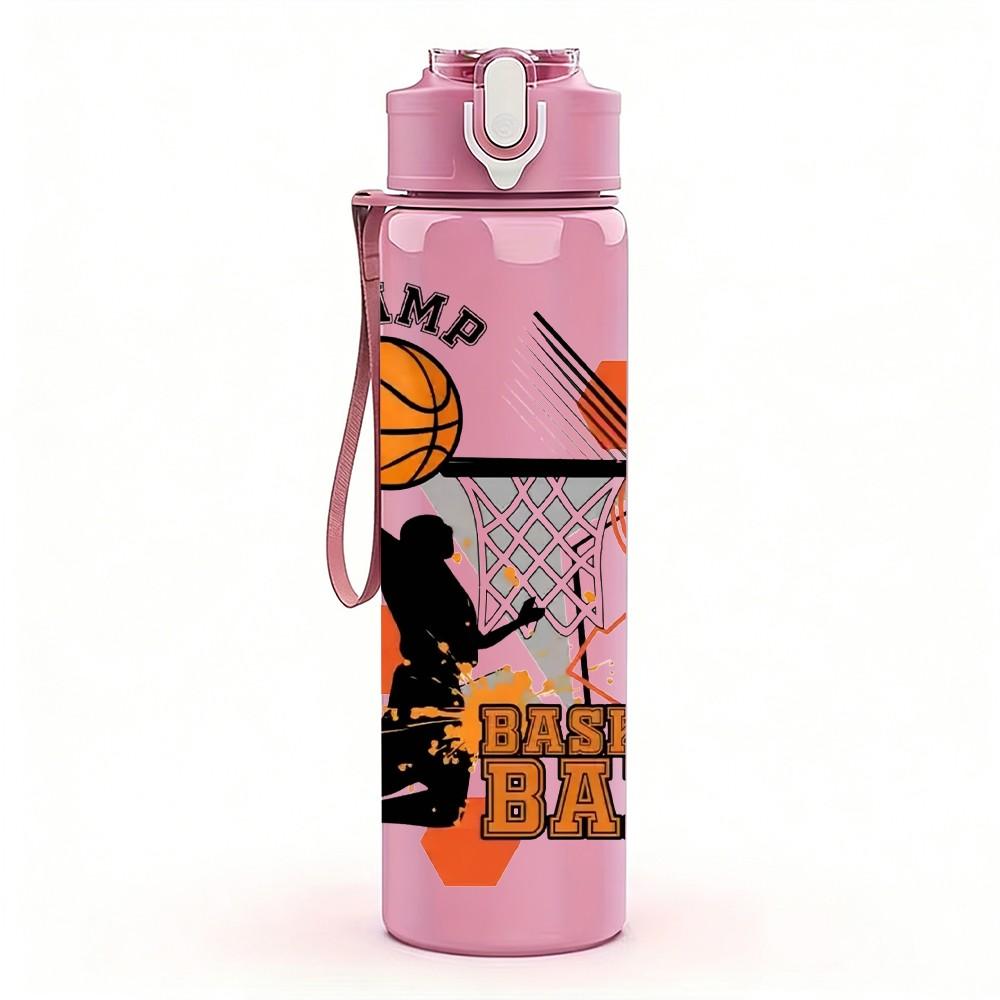 1PC Basketball Player Slogan Art 750ml Color Plastic Sports Water Bottle Leakproof Flip Straw Lid Suitable for Sports Office Home Use