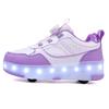 Kid's Rotating Button Wear Quick Four Wheel Running Shoes with Wheels Sports Shoes USB Charging LED Light Sports Shoes Girls Roller Skates