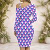 Women S Plus Size Chain Strap Cold Shoulder Long Sleeve Printed Asymmetrical Bodycon Dress