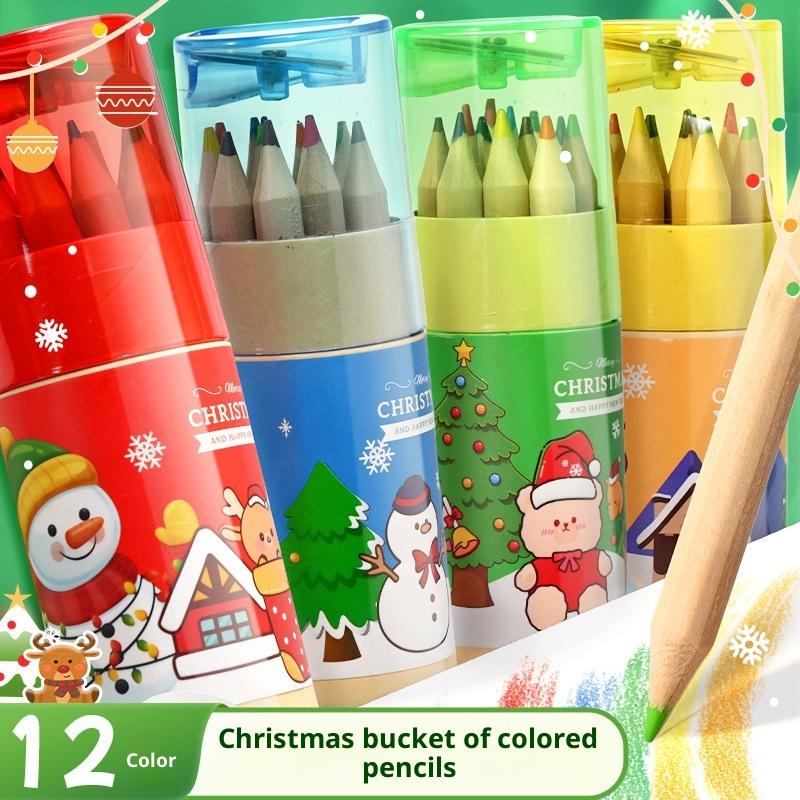 12 Color Christmas Pencil Filled Graffiti Art Painting Brush Drawing Pencils Sketching Pen Stationery Supplies Christmas Gifts