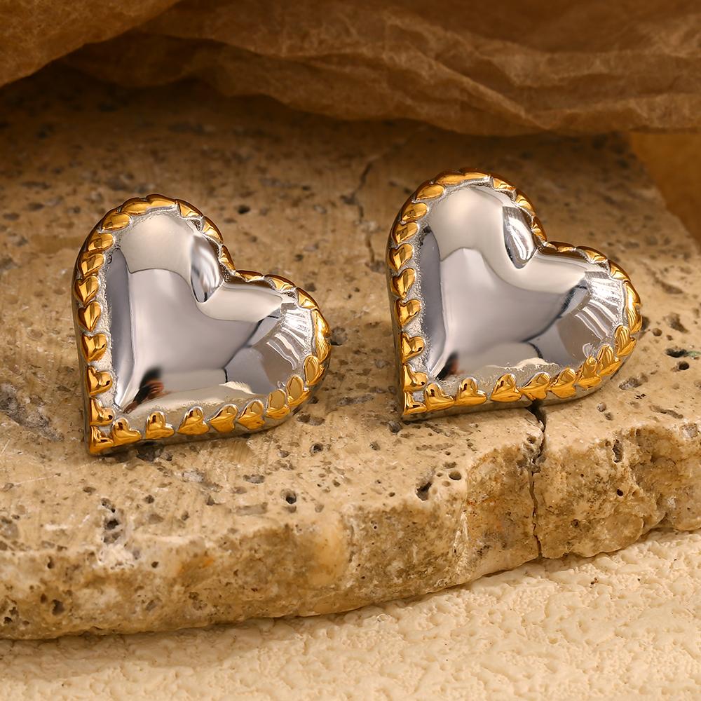 MamacitaSlay Unique Stainless Steel Mixed Color Heart Stud Earrings Party Waterproof Jewelry Women's Charm Gift High Quality
