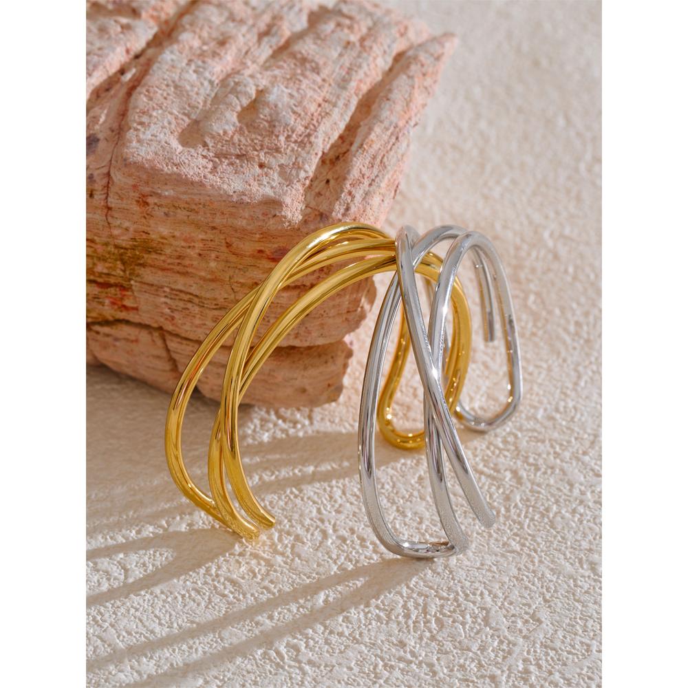 Yhpup 58mm Ouvert Acier Inoxydable Métal Ligne Creuse Mode Bracelet Manchette pour Femmes Lisse Personnalisé Bijoux de Poignet Vente en Gros