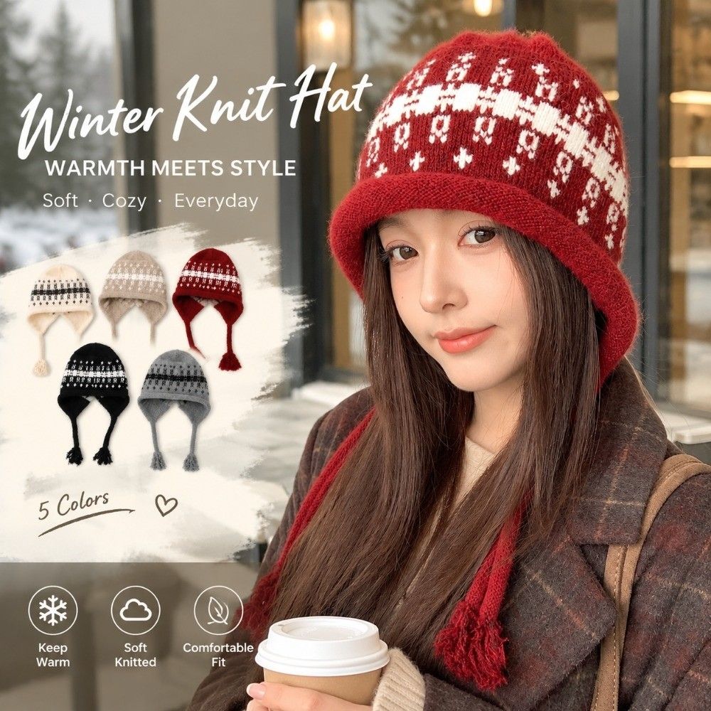 Warm Knit Knit Hat Tassel Tie Winter Hat Durable Women Beanie Autumn Winter Daily Wear