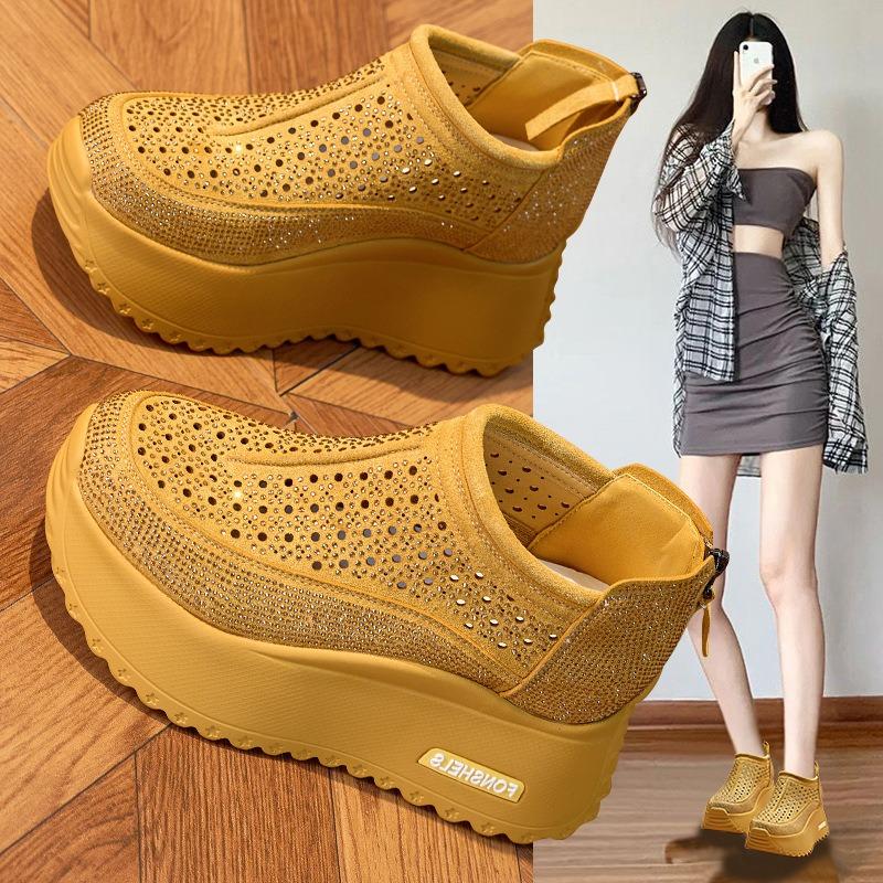 Leather dad shoes casual shoes women's summer new punched breathable thick sole versatile height increase retro women's shoes trend