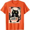Black Cat Eating RaUnisex Japanese Ukiyo Style Graphic Tee T-Shirt Anime Food Lover Gift