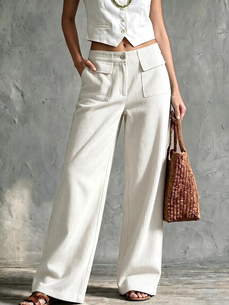 Pantaloni da donna a zampa larga in velluto a coste Vita elastica Vestibilità comoda Pantaloni casual