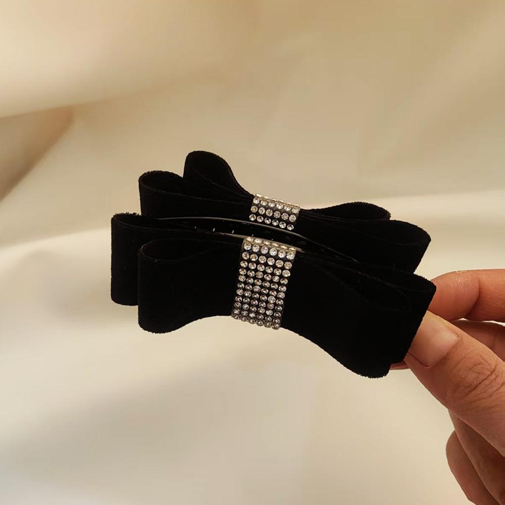 

Fashion Korean Style Bow Banana Clip Black Red Rhinestone Female Grab Pin Vintage Ponytail Hair accessories for Women Girl чорний