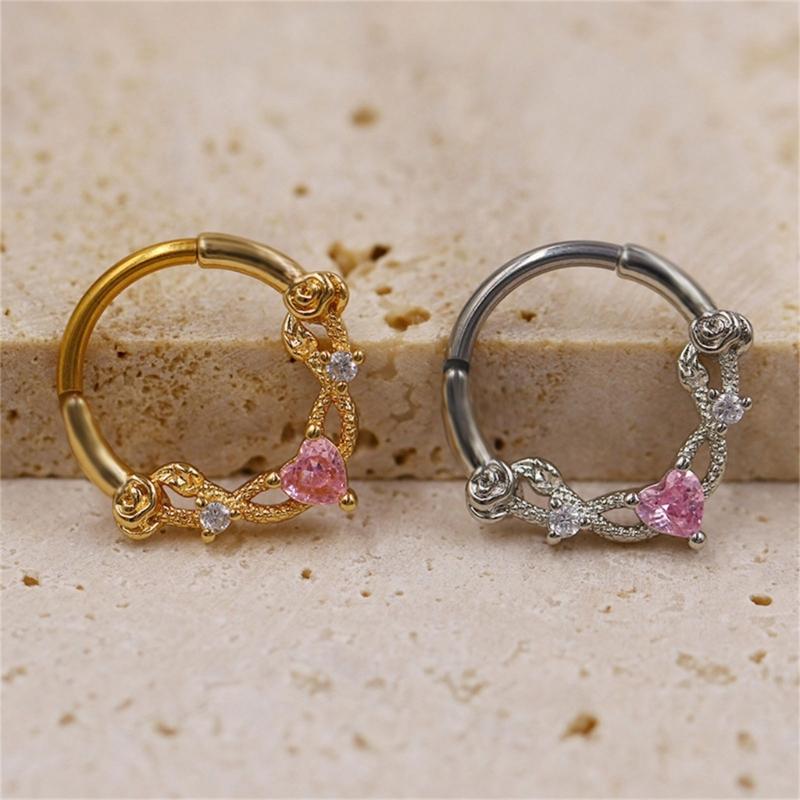 Crystal Nose Piercing Silver Color Septum Ring Stainless Steel Accessory for Ear Helix Cartilage Body Accessories