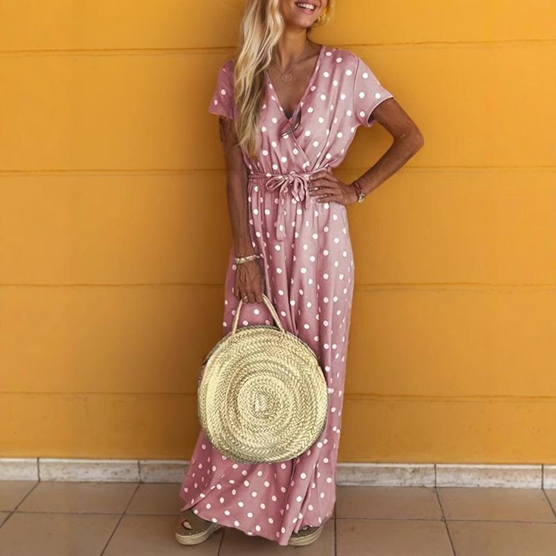 Neues sexy Maxikleid mit V-Ausschnitt und Punkten für Damen