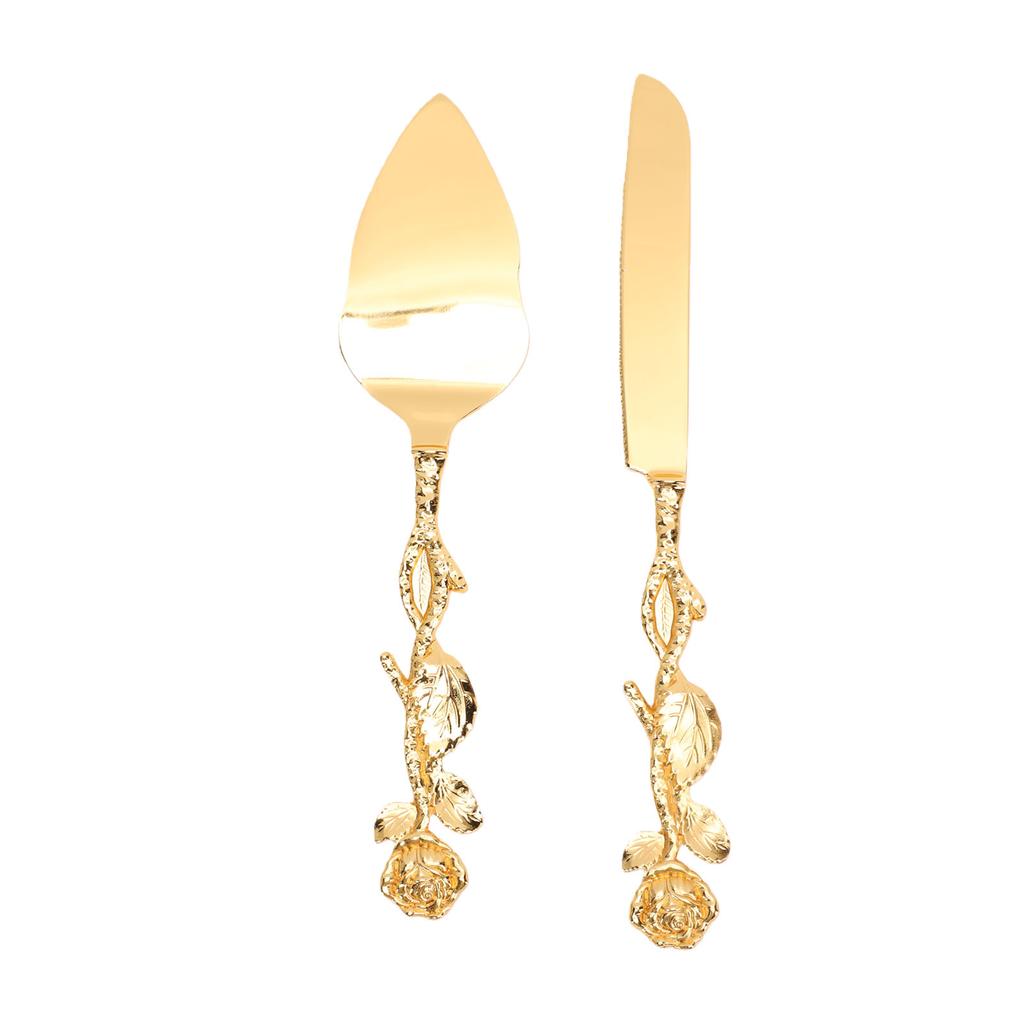 Cake Cutting Set European Golden Ergonomic Rose Handle Comfortable Grip Cake Pie Pastry Server Set