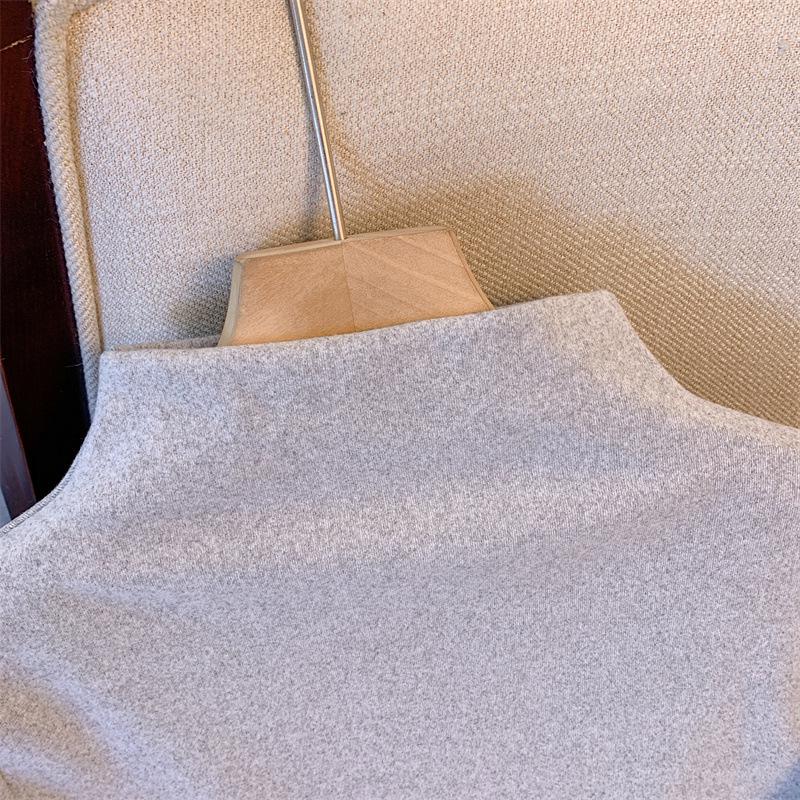 T-shirt à col roulé à manches longues ajusté en velours Renard Argenté - Haut chaud de couleur unie pour femme Automne/Hiver