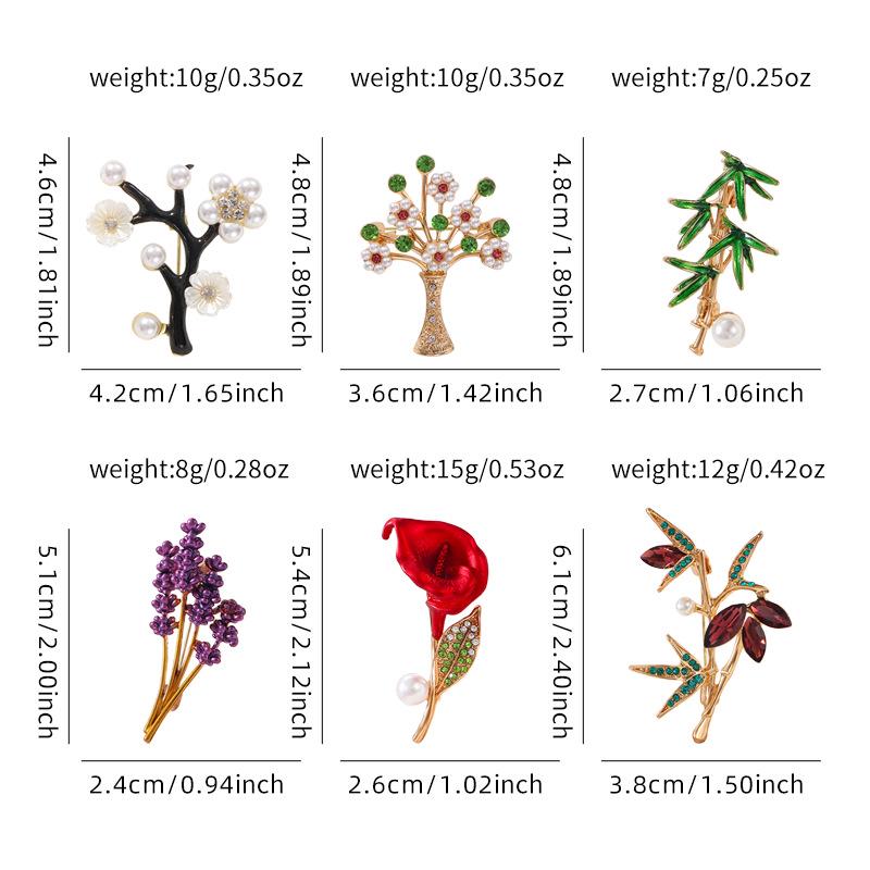 Elegante Blumige Bambus Brosche - Luxuriöse Rote Blume Corsage Anstecknadel für Damen