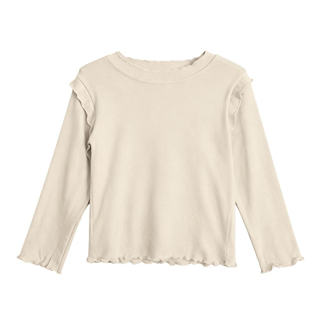Toddler Girls' Soft Cotton Ruffle Shirt  Crewneck Long Sleeve Slim Fit  Top