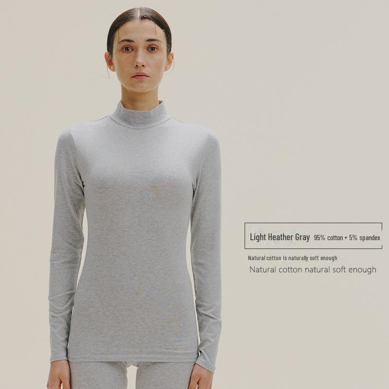 Women's Slim Fit Pure Cotton Mid-Neck Sweater - Solid Color, Autumn/Winter Warm Innerwear