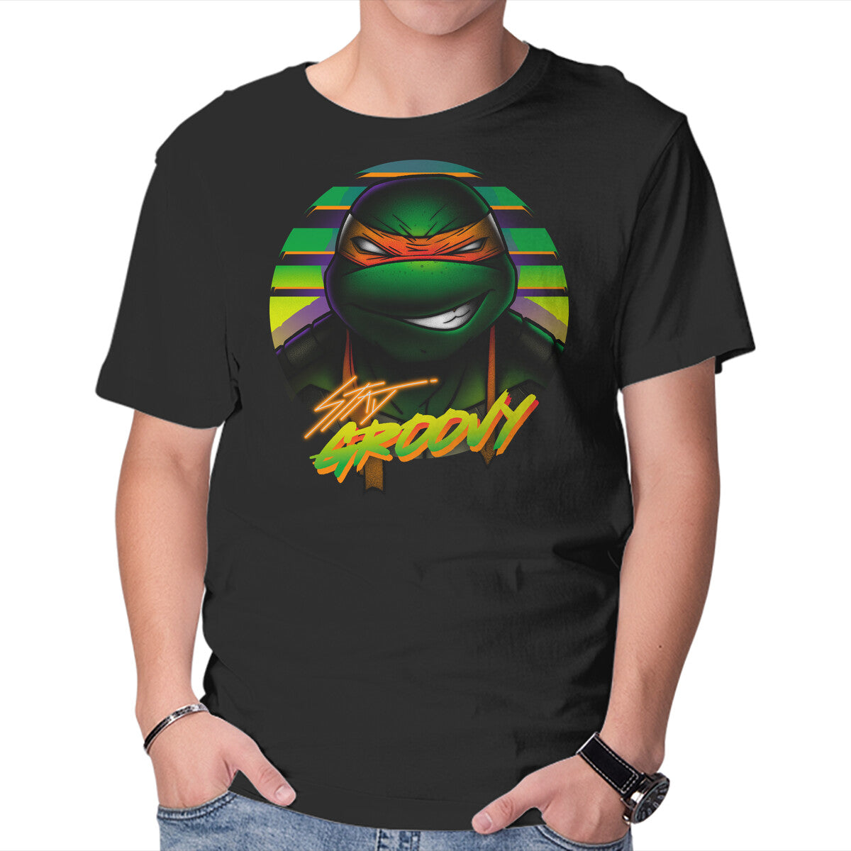 Unisex Crew Neck T-Shirt Stay Groovy Turtle Graphic Short Sleeve Casual Tee XXXXL