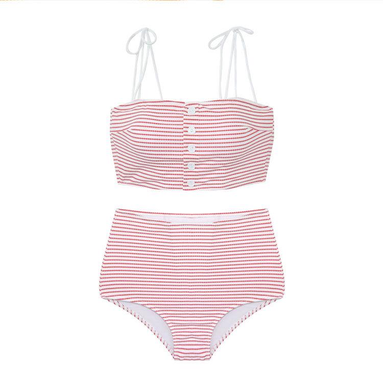 

Полосатое бикини без спинки с высокой талией в корейском стиле - Женский сексуальный раздельный купальник для отпуска M мальвовый