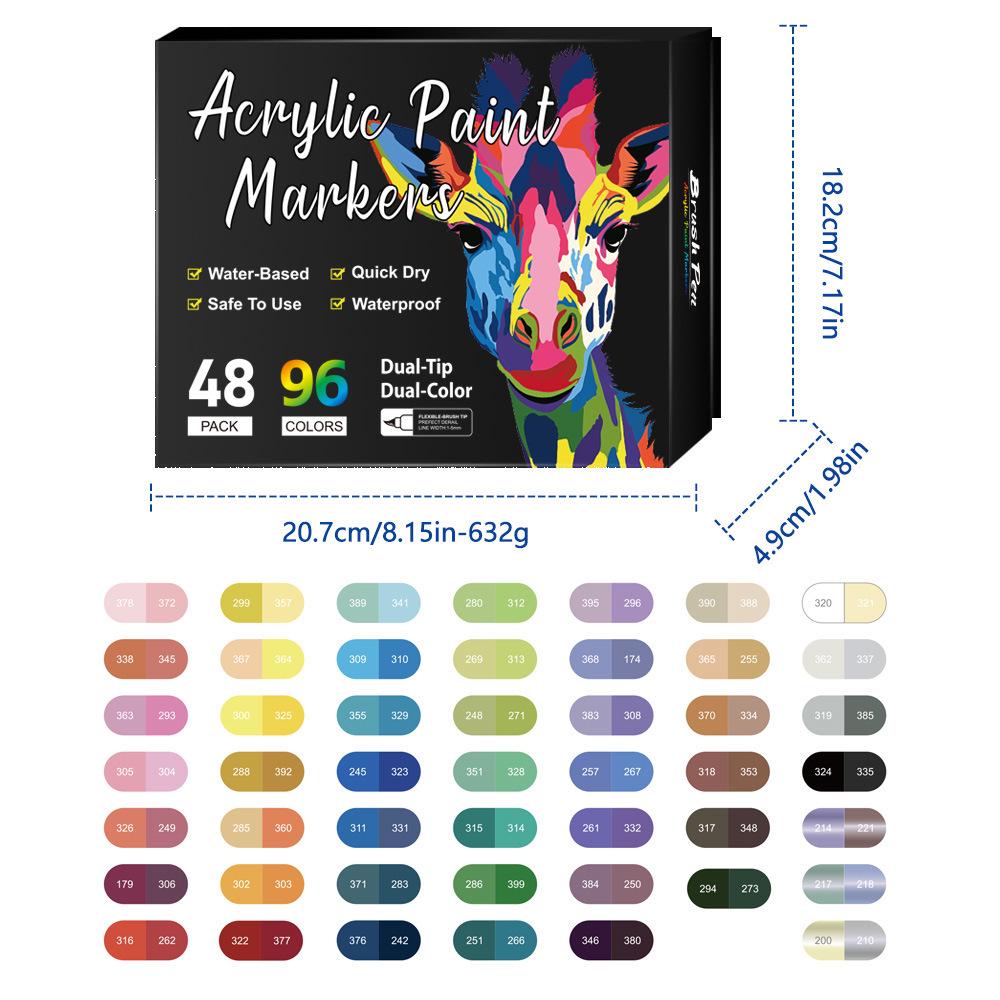 Dual-Ended Two-Color Acrylic Markers Set - 72 Colors for Kids' Painting & Doodling